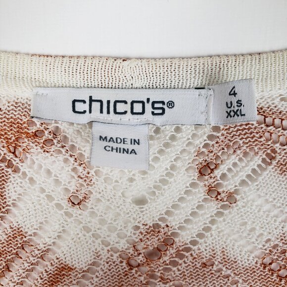 Chicos Open Front Cardigan Abstract Orange White Pointelle Lightweight 4/XXL - Picture 3 of 6